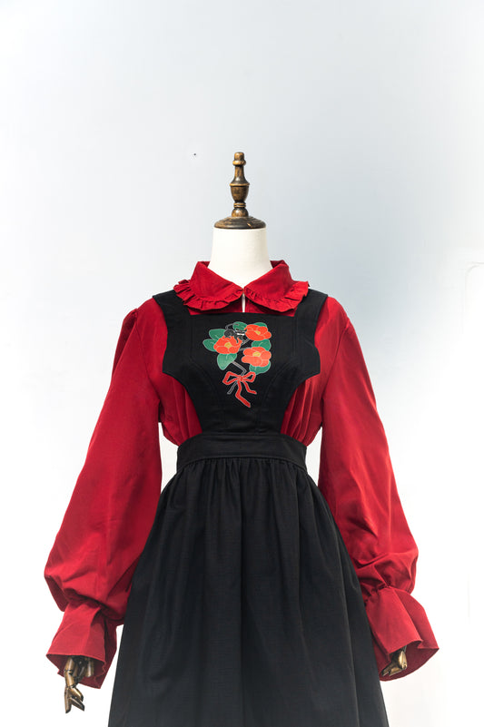 【TASOYA Maro聯名系列】エプロンの黒猫 吊帶洋裝〈黑色〉